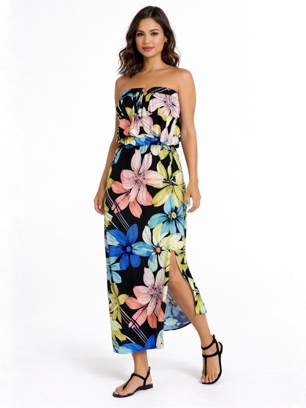 NWT Milan Kiss Black Tropical Off-The-Shoulder Maxi Dress Size M Wedding Guest